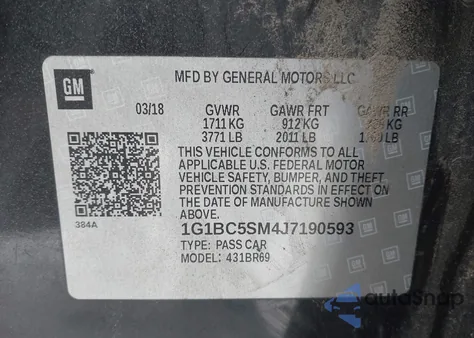 2018 Chevrolet Cruze Ls Auto z USA, uszkodzony, nr VIN 1G1BC5SM4J7190593